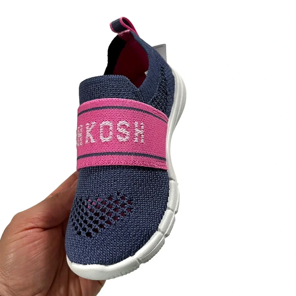 OshKosh Toddler Girls Slip on Knit Sneaker Size 9‎ Navy Blue-Pink Lightweight